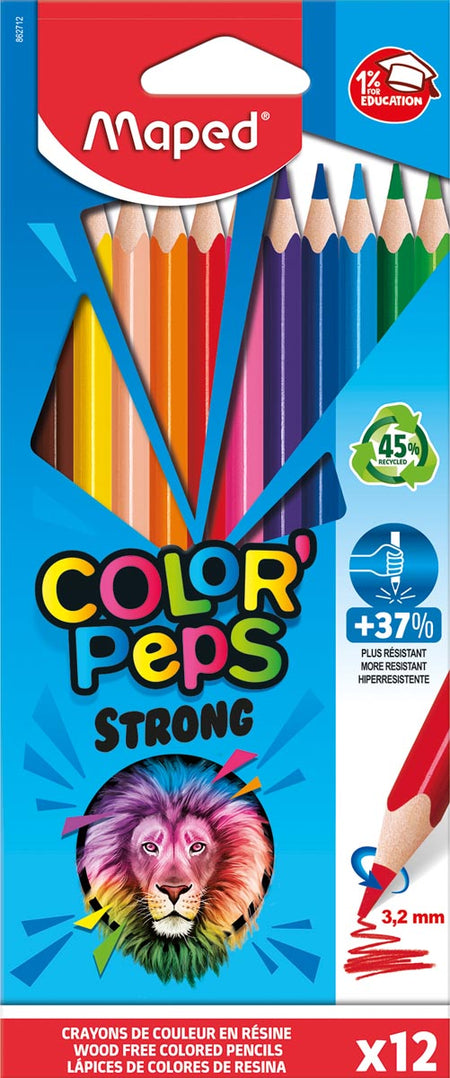 Maped - crayon de couleur Color'Peps Strong, 12 crayons dans un étui cartonné
