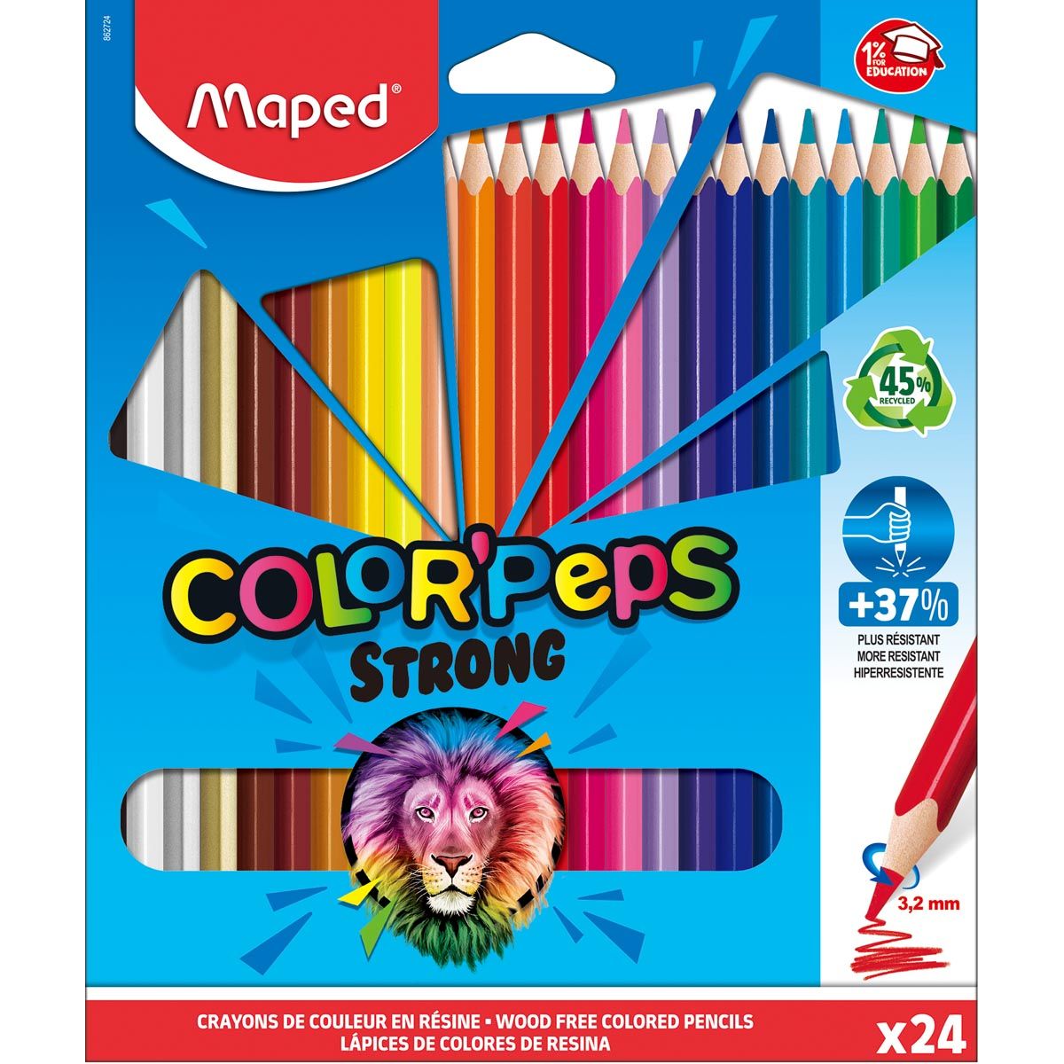 Maped -  kleurpotlood Color'Peps Strong, 24 potloden in een kartonnen etui