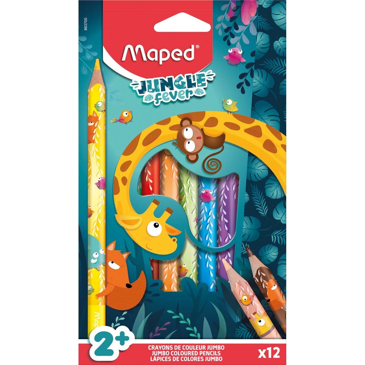 Maped - Crayons de couleur Jungle Fever jumbo set de 12 couleurs