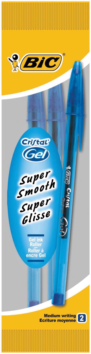 BIC - Roller Cristal Gel bleu, cloque avec 2 pièces