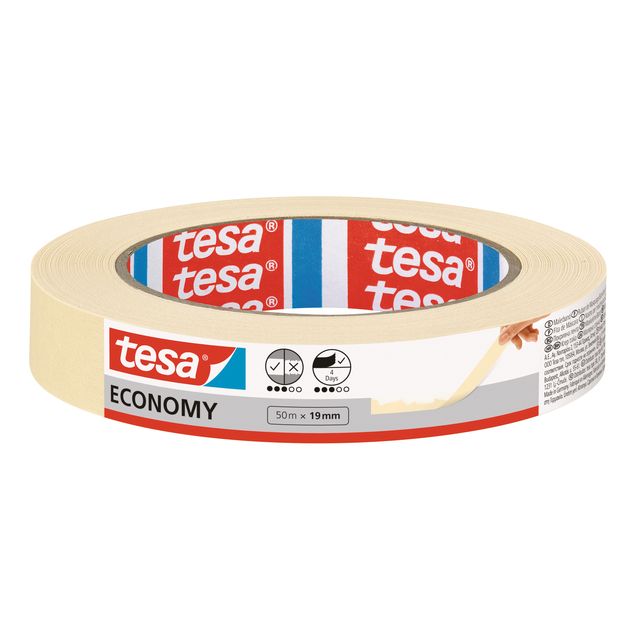 Tesa -  Afplake economy 50mx19mm geel