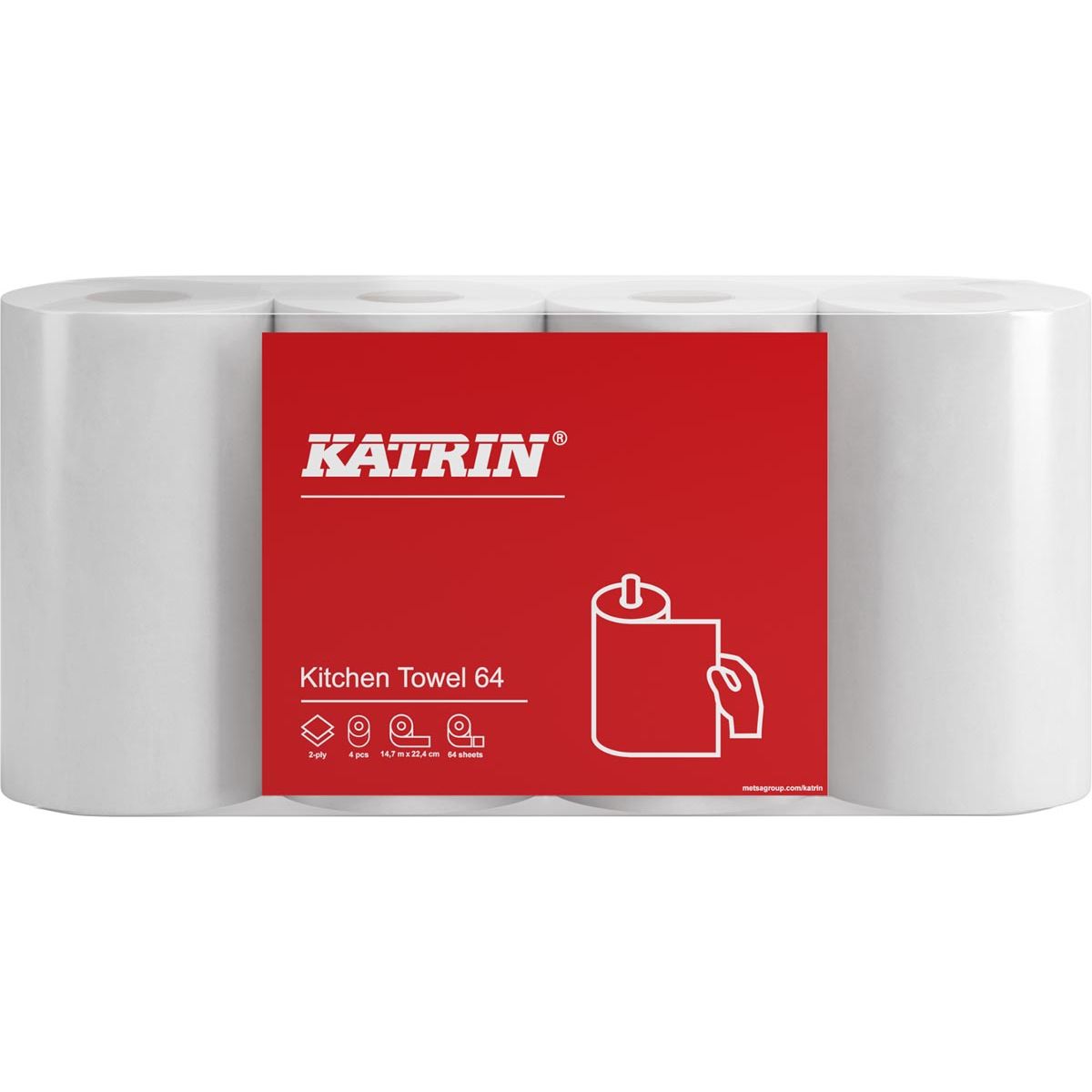 Katrin -  keukenpapier, 2-laags, 64 vel per rol, pak van 4 rollen
