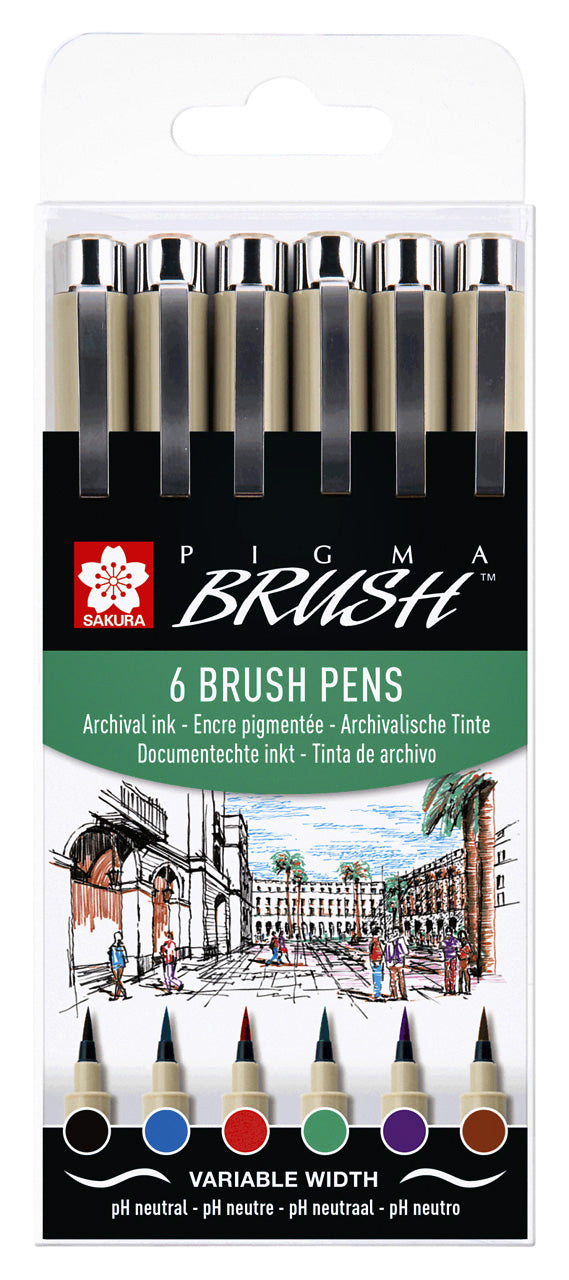 Sakura -  Brushpen pigma brush set 6 stuks zwart | 6 stuks