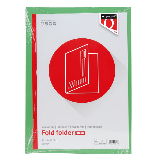 Quantore -  Vouwmap a4 ongelijke zijde 320gr groen | 50 stuks