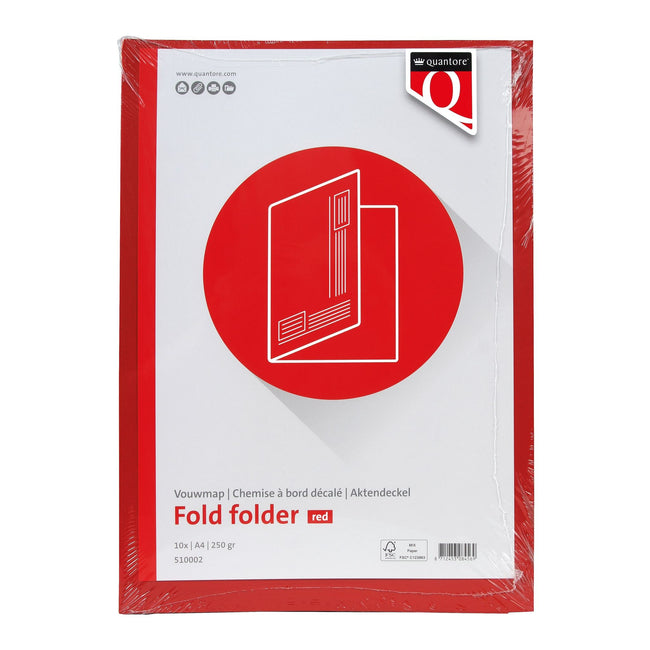 Quantore -  Vouwmap a4 ongelijke zijde 320gr rood | 10 stuks