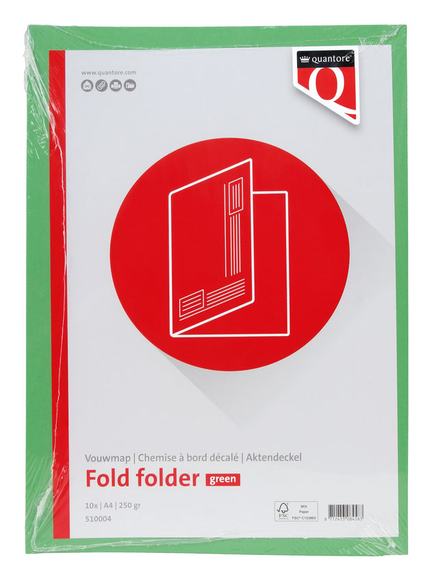Quantore -  Vouwmap a4 ongelijke zijde 320gr groen | 10 stuks