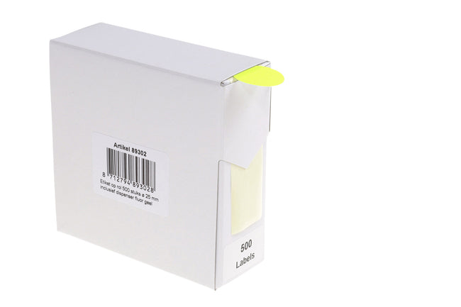 Rillprint -  Etiket 25mm op rol fluor geel 500st