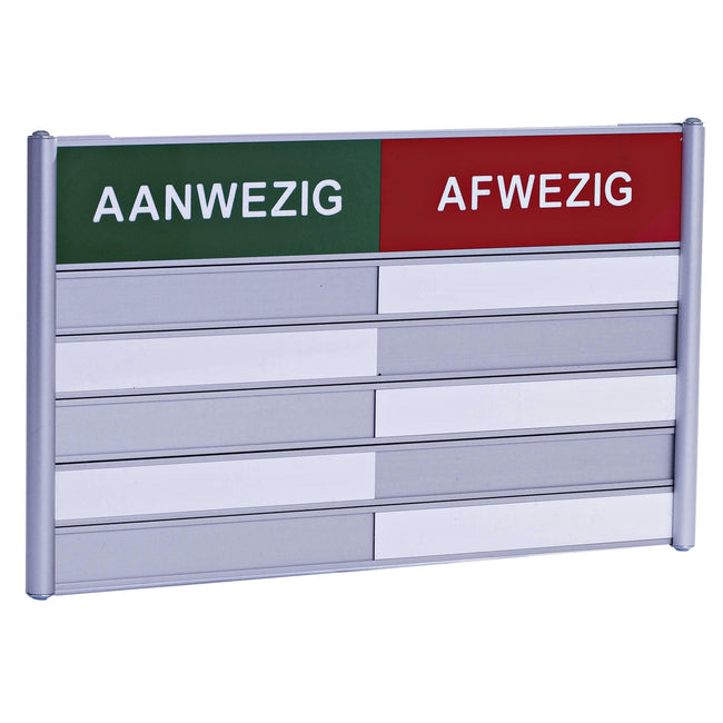 Posta -  Aan afwezigheidsbord voor 5 namen
