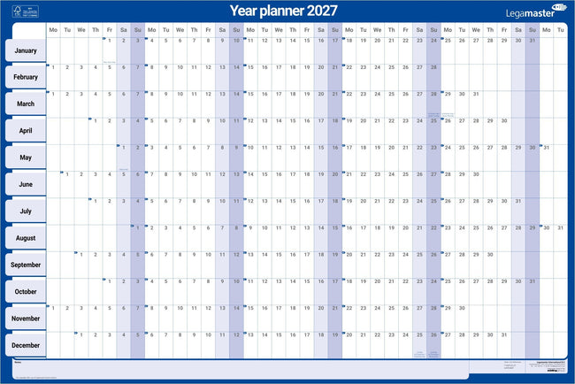Legamaster -  Jaarplanner 2027  90x60 horizon gelam | 5 stuks