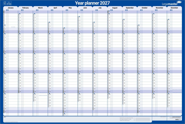 Legamaster -  Jaarplanner 2027 lm 1 persoon 90x60cm horizontaal | 5 stuks