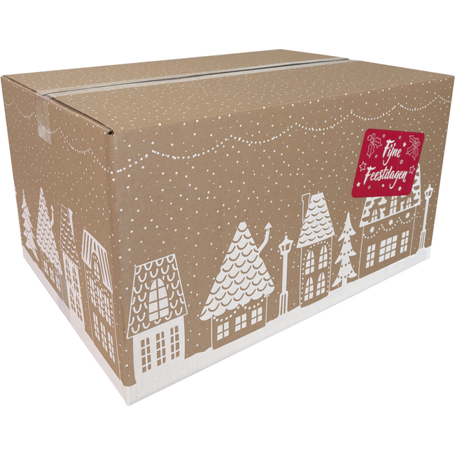 Klika -  Kerstpakketdoos (E) 550x390x310mm dessin HUISJES 2025 per stuk