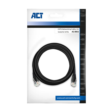ACT -   Zwart 2,0 meter U/UTP CAT6 patchkabel met RJ45 connectoren
