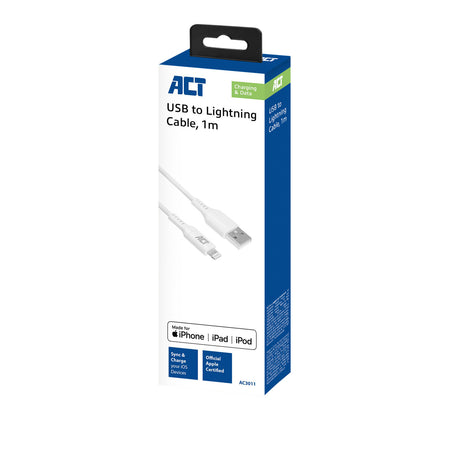 ACT -   USB 2.0 laad- en datakabel A male Lightning male 1 meter, MFI gecertificeerd