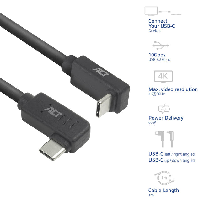 ACT -  Kabel  usb-c hoek links/rechts 10gps 1m