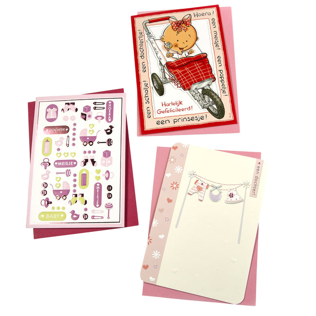 Trombone - Recharge carte de voeux set naissance fille 6 cartes