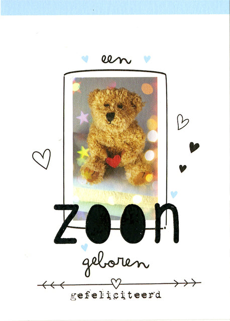 Paperclip -  Wenskaart  geboorte zoon 6 stuks