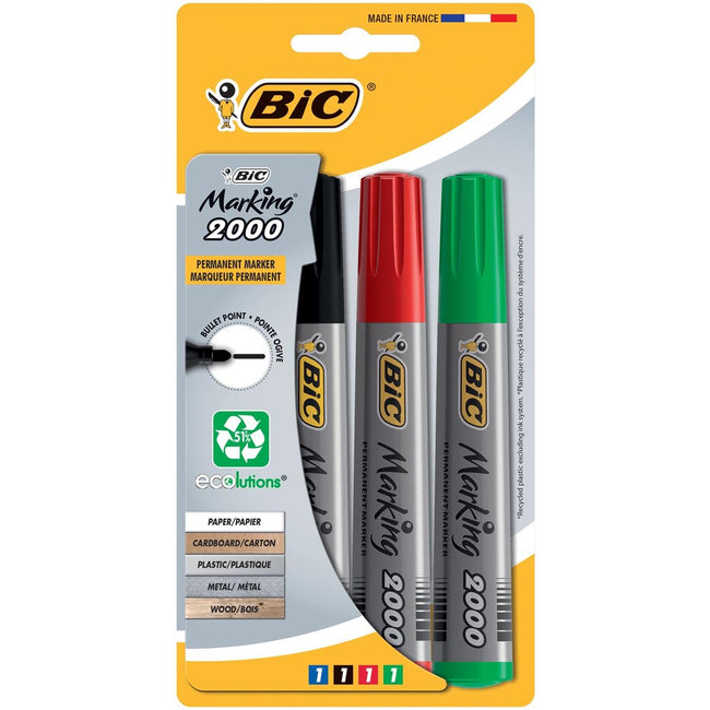 BIC - Marker permanent 2000, boîte avec 4 pièces en couleurs assorties