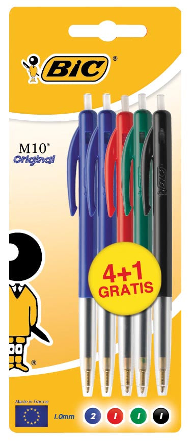 Bic - stylo à bille M10, blister 4 + 1 offert en couleurs assorties