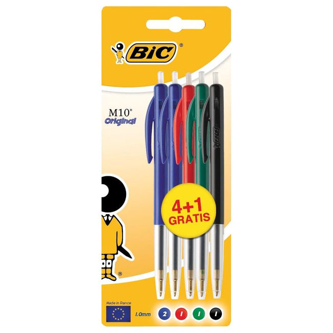 BIC - Ball Pen M10, Blister 4 + 1 frei in verschiedenen Farben