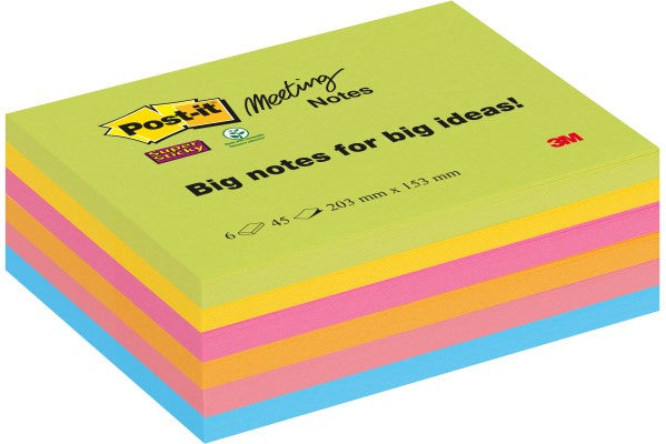 Post-it - Bloc mémo 8645 Super Sticky 203x153mm assorti 6 pièces