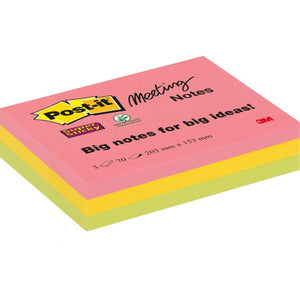 Post-it – Super Sticky Meeting-Notizen, 70 Blatt, 203 x 153 mm, verschiedene Farben, Packung mit 3 Blöcken