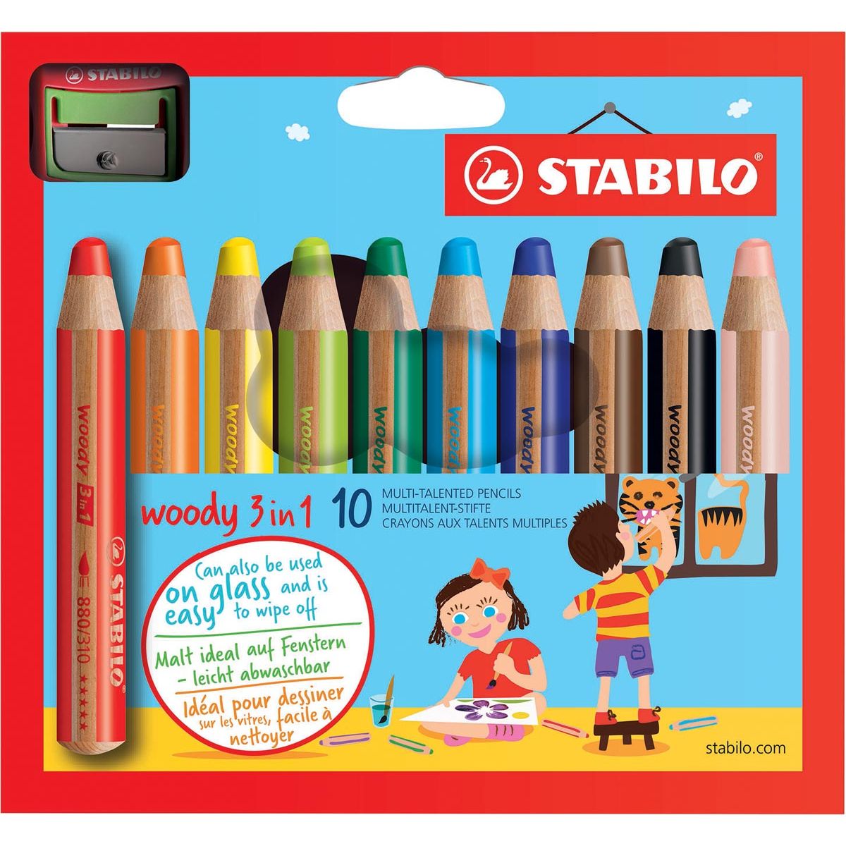 STABILO -  woody 3in1 kleurpotlood, etui van 10 stuks in geassorteerde kleuren