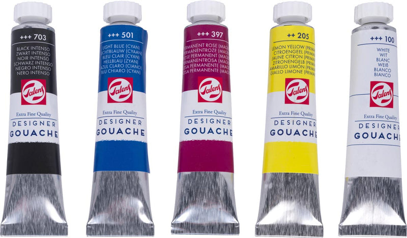Talens - gouache Extra Fine tube de 20 ml, boîte de 5 tubes de couleurs assorties