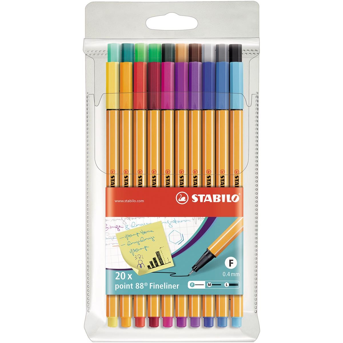 STABILO - point 88 fineliner, etui van 20 stuks in geassorteerde kleuren