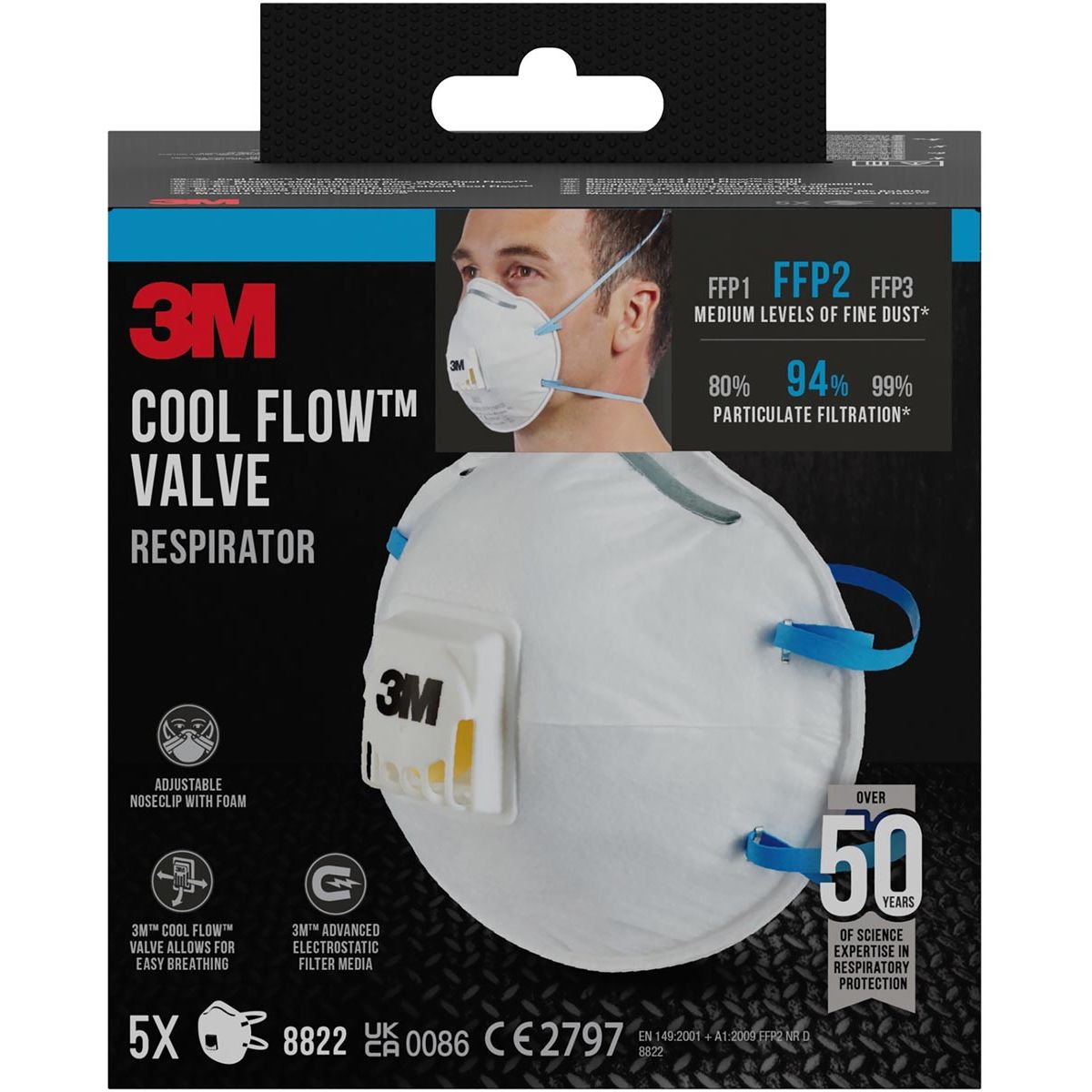 3M - Masque anti-poussière 3m 8822 ffp2 avec valve 5 pcs