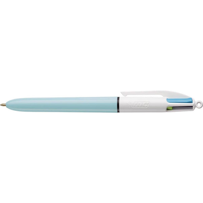 Bic - Stylo à bille 4 couleurs Colors Fun, moyen, couleurs d'encre pastel, corps bleu pastel