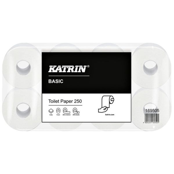 Katrin - Papier toilette, 2 couches, 250 feuilles, paquet de 8 rouleaux