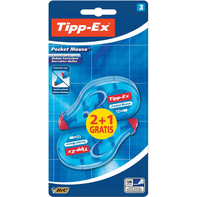 Tipp-Ex - Roller correcteur Pocket Mouse, blister avec 2 + 1 offert