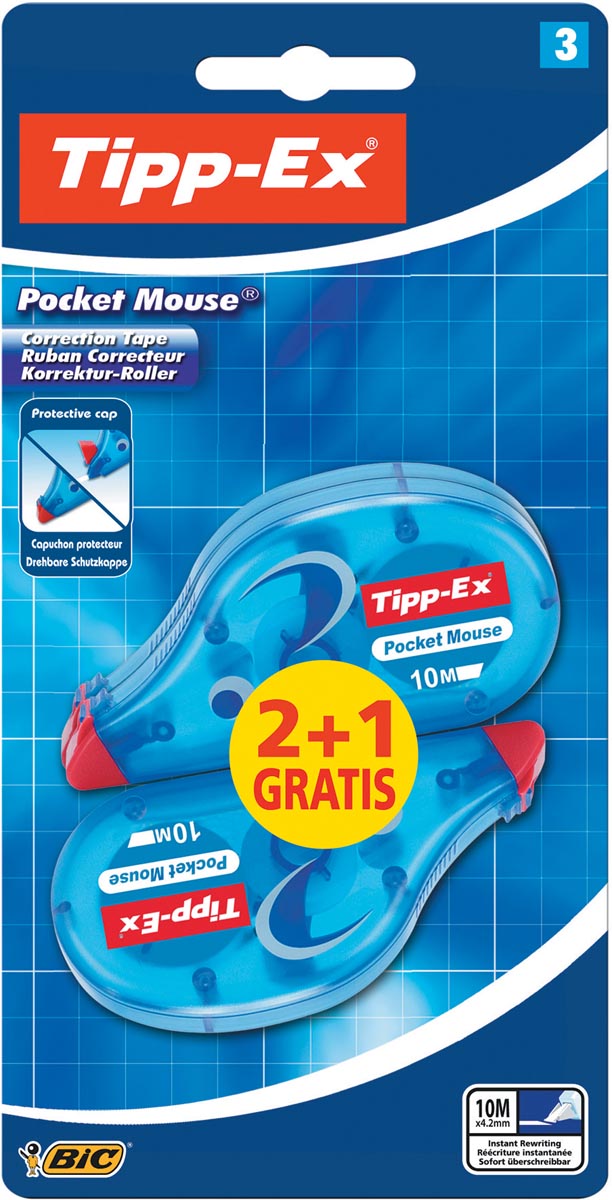 Tipp-Ex - Roller correcteur Pocket Mouse, blister avec 2 + 1 offert