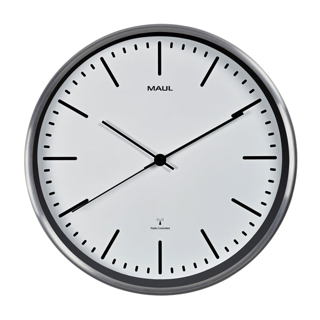 MAUL - Horloge murale Fly RC Ø305x45mm cadre en aluminium blanc incl. batterie
