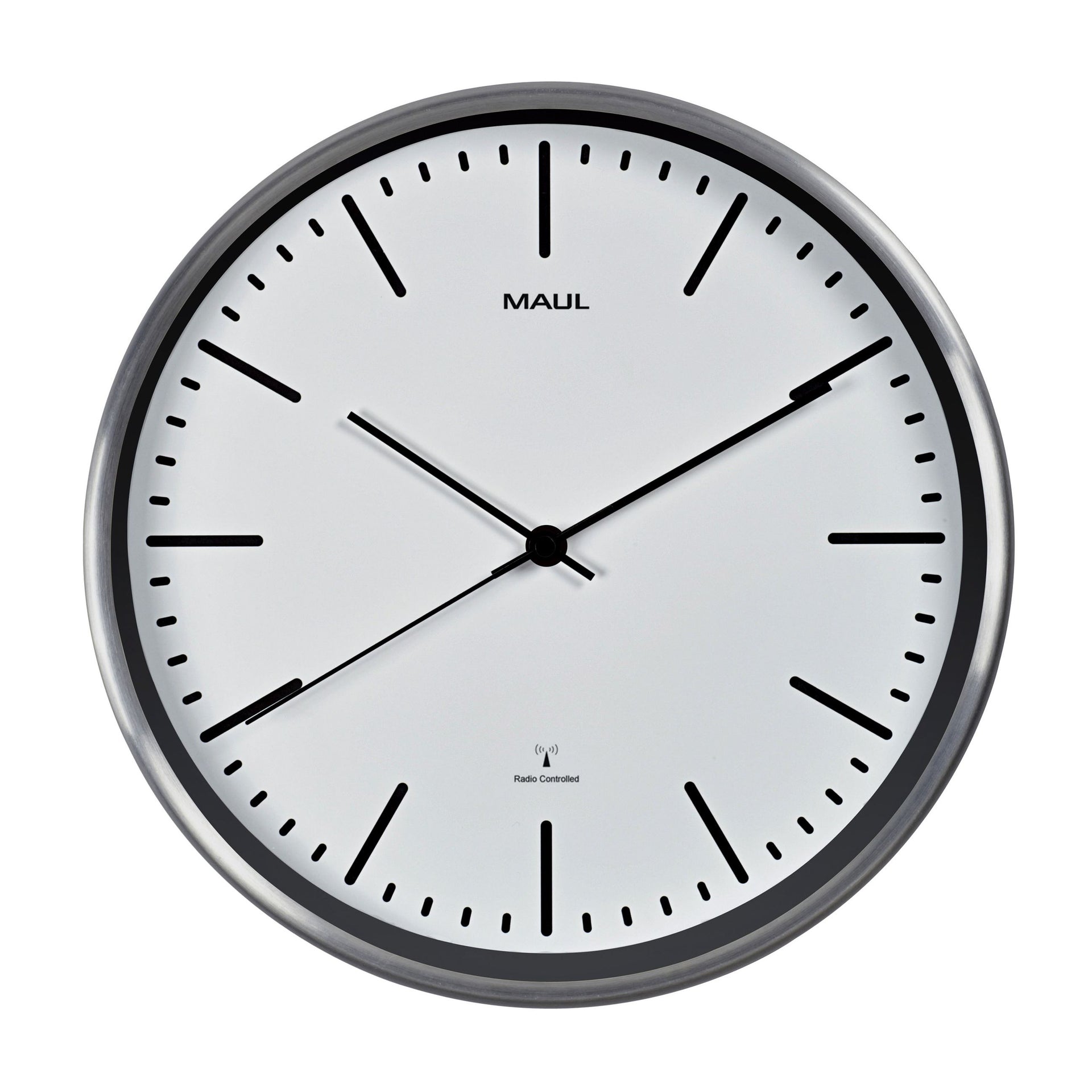 MAUL - Horloge murale Fly RC Ø305x45mm cadre en aluminium blanc incl. batterie