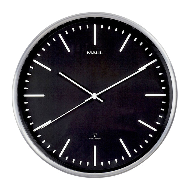 MAUL - Horloge murale Fly RC Ø305x45mm cadre en aluminium noir incl. batterie