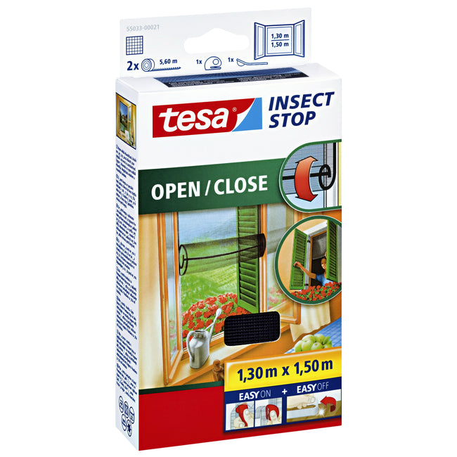Tesa - Moustiquaire ® Insect Stop OUVERT/FERMÉ fenêtre 1,3x1,5m noir