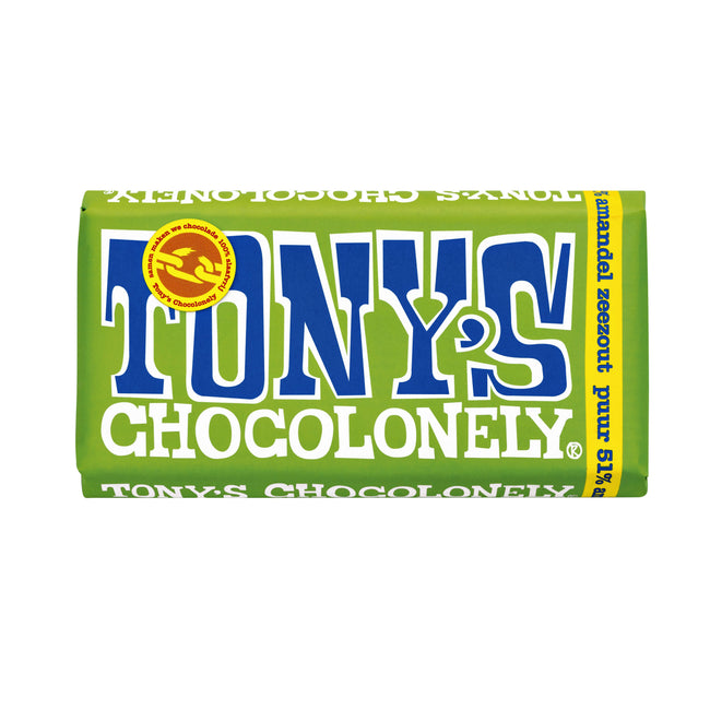 Tony's Chocolonely - Barre de sel de mer au chocolat pure amande 180gr | 15 pièces