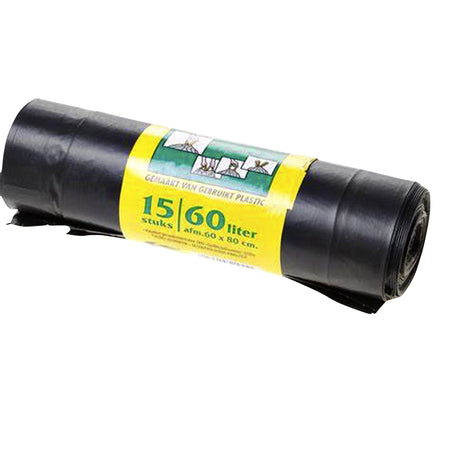 Komo - Sac poubelle 60 litres avec cordon noir rouleau de 15 pièces