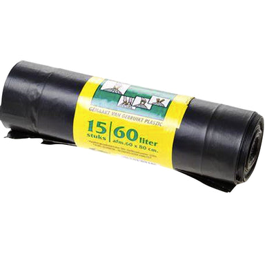 Komo -  Vuilniszak  60l trekband rol à 15st zwart | 15 stuks