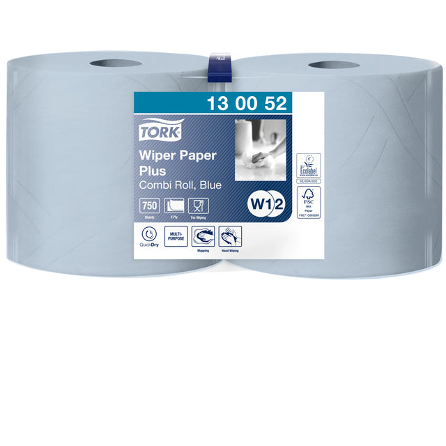 Tork - Papier nettoyant W2 Plus 2 couches 750 feuilles bleu 130052