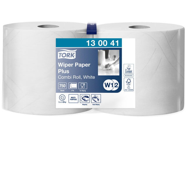 Tork - Papier nettoyant W2 Plus 2 couches 750 feuilles blanc 130041