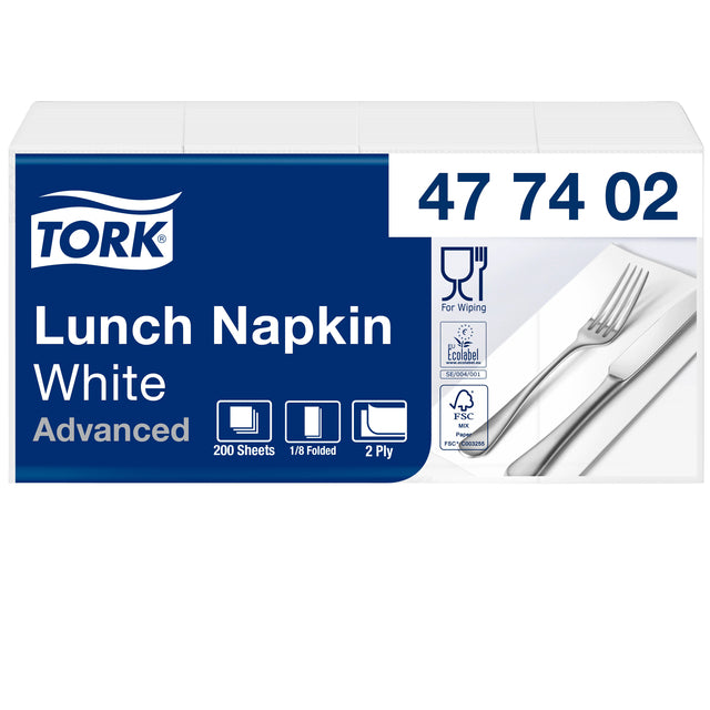Tork -  Lunchservet Advanced 1/8 vouw 2-laags 328x325mm 200 vel wit 477402