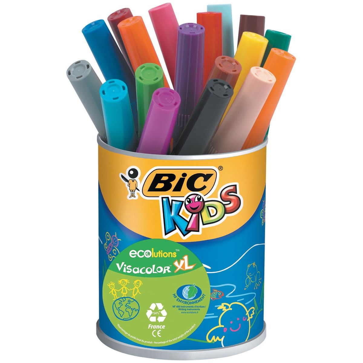 Bic Kids - Kids Viltstift Visacolor XL Ecolutions 18 stiften in een metalen pot