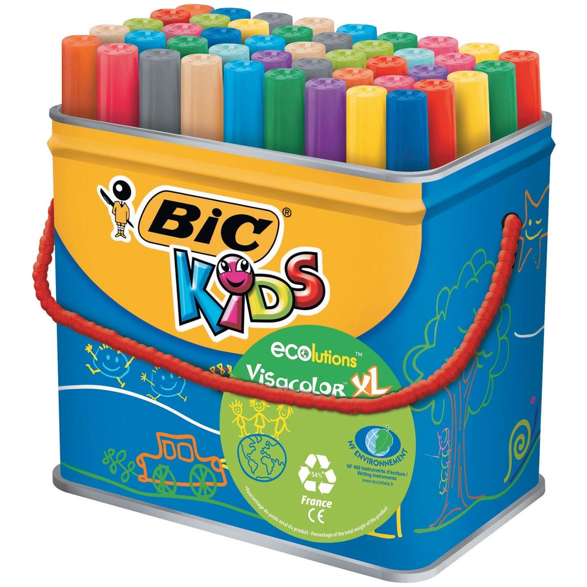 Bic Kids - Kids Viltstift Visacolor XL Ecolutions 48 stiften in een metalen doos