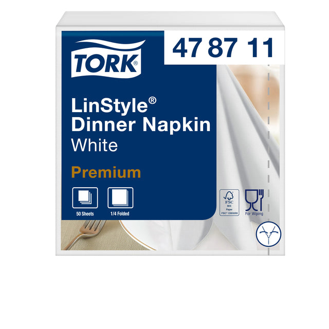 Tork - Serviette de table Linstyle pli 1/4 1 couche 390x390mm 50 feuilles blanc 478711