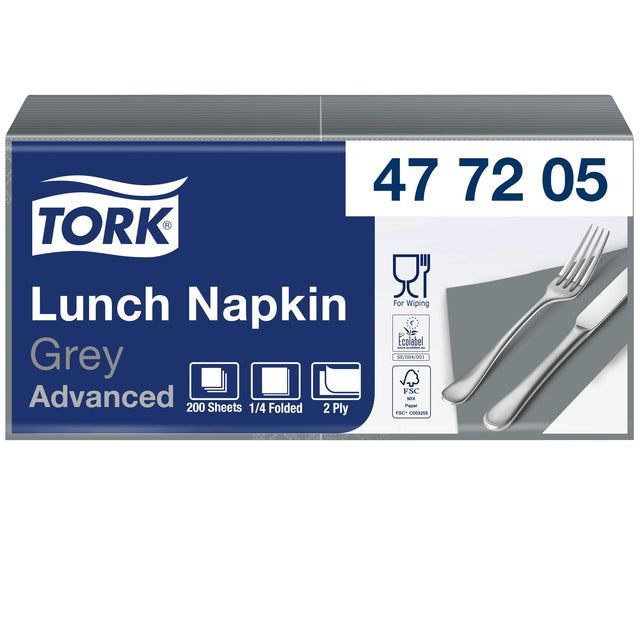 Tork - Serviette de table Advanced pli 1/4 2 couches 328x325mm 200 feuilles gris 477205 | 10 pièces