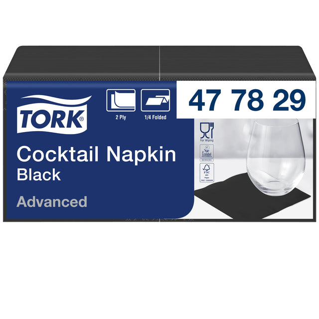 Tork - Cocktailserviette Advanced 1/4 Falz 2-lagig 238x238mm 200 Blatt schwarz 477829