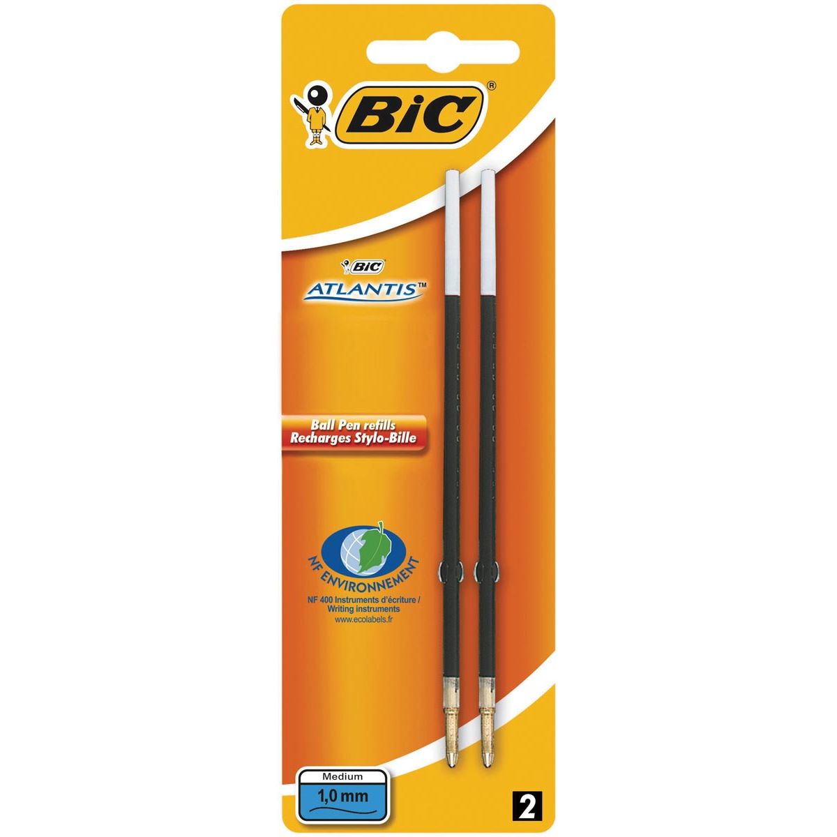 BIC -  balpenvulling Atlantis blauw, schrijfbreedte 1 mm, blister met 2 stuks
