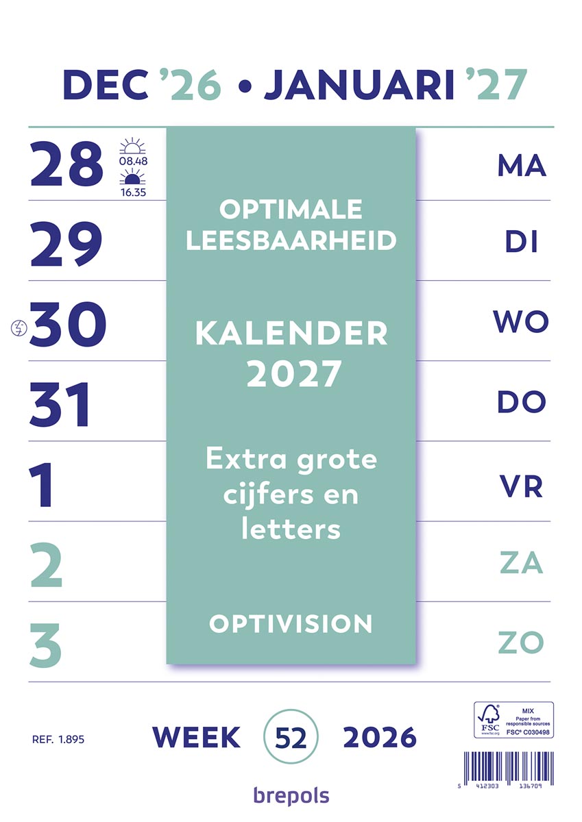 Brepols – Optivision-Kalender auf Niederländisch, 2026
